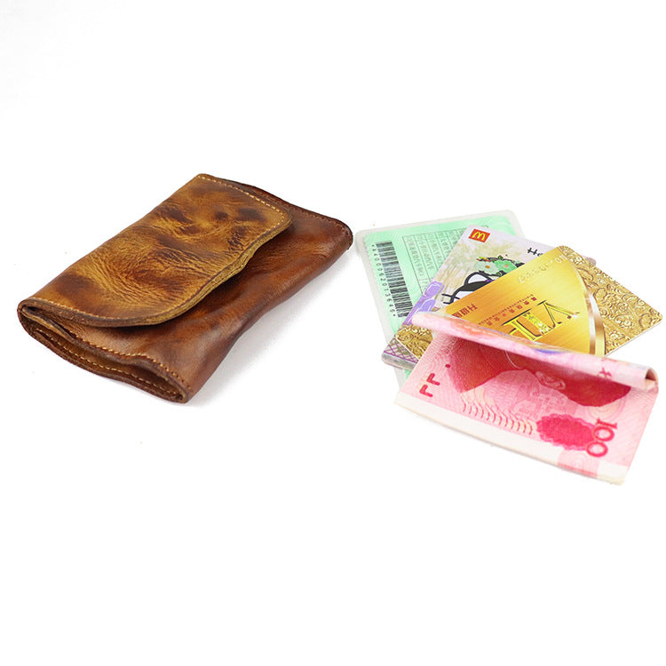 Cowhide Creative Expanding Clamp Retro Worn Looking Washed-out Simple Coin Purses