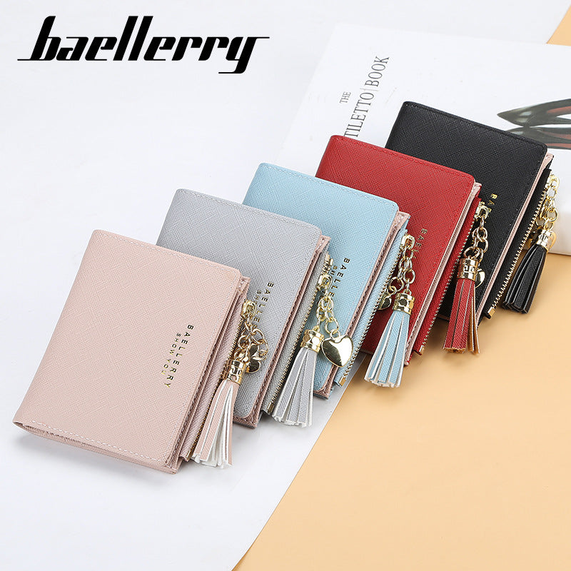 Women's Style Multiple Slots Cross Pattern Tassel Ladies Wallets