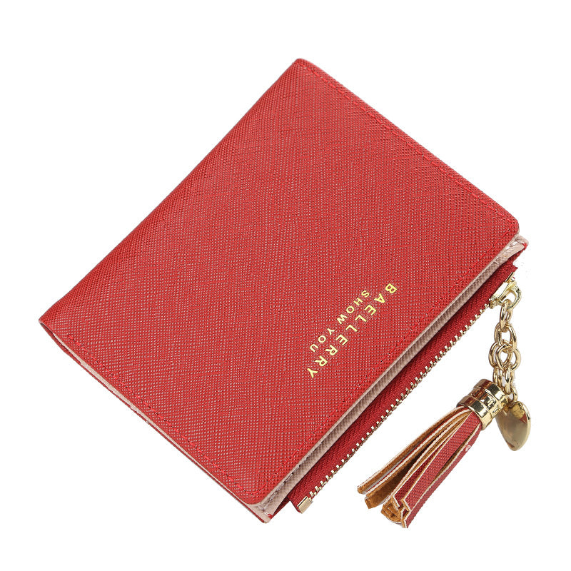 Women's Style Multiple Slots Cross Pattern Tassel Ladies Wallet