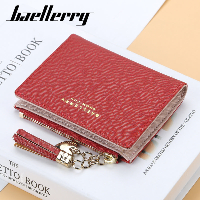 Women's Style Multiple Slots Cross Pattern Tassel Ladies Wallets