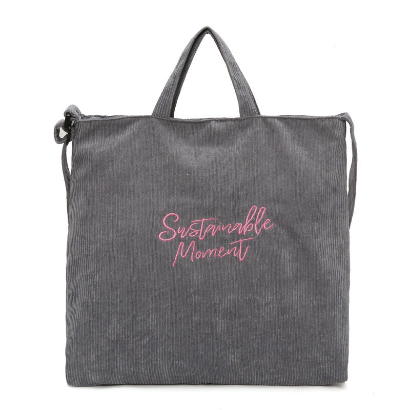 Women's Corduroy Artistic Embroidered Letter Retro College Shoulder Bags