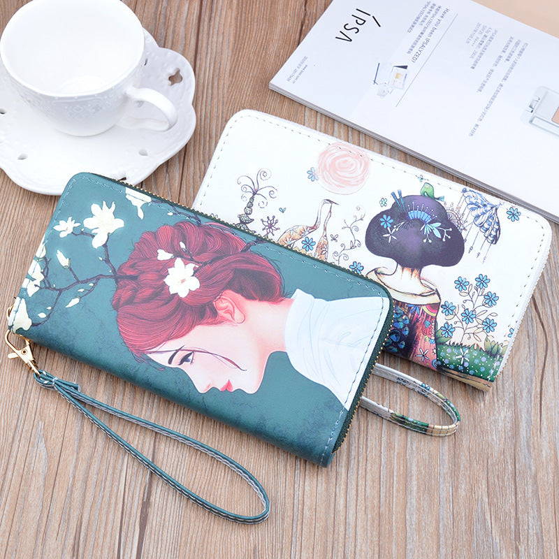Women's Zipper Soft Leather Korean Print Fashion Ladies Wallets