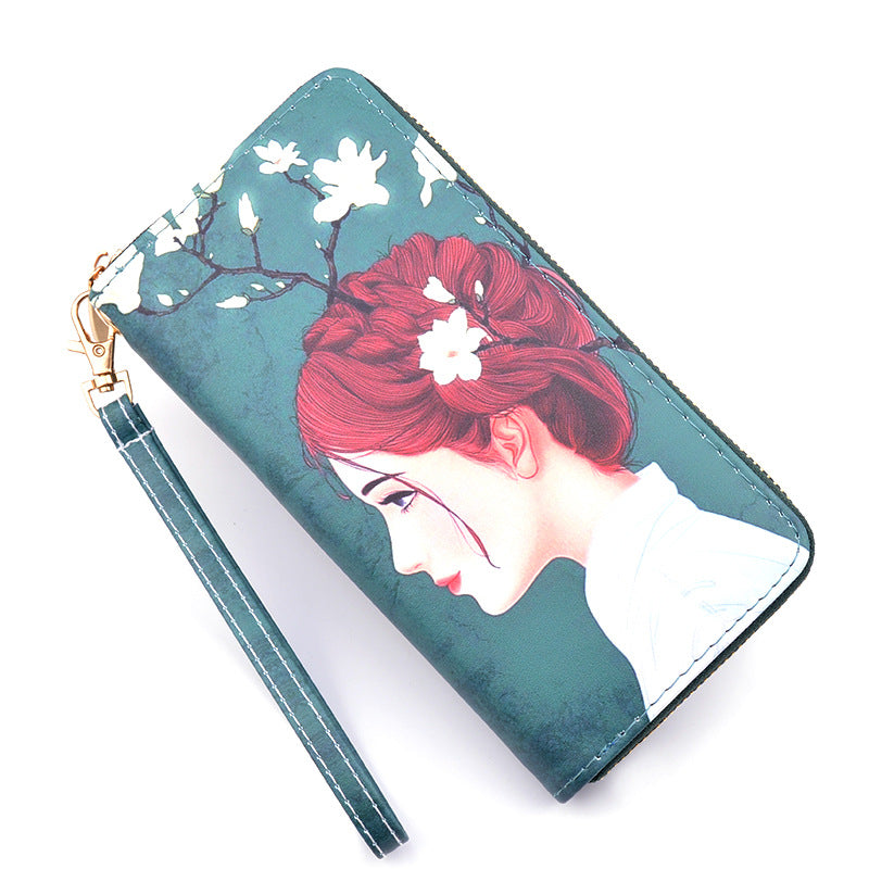 Women's Zipper Soft Leather Korean Print Fashion Ladies Wallets