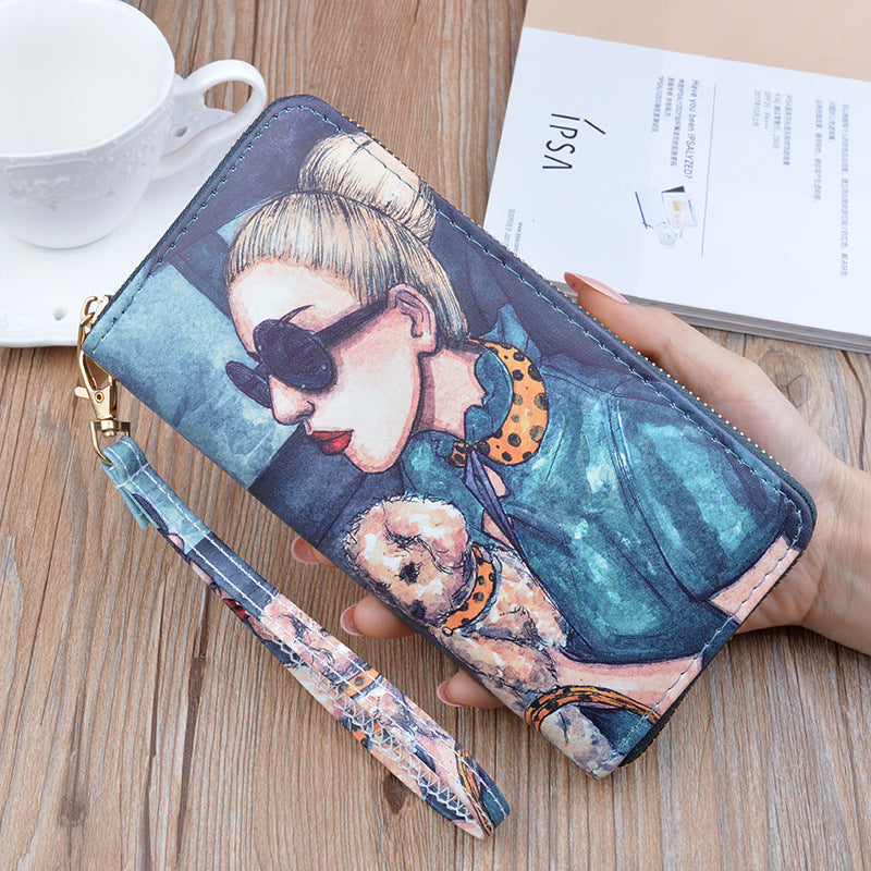 Women's Zipper Soft Leather Korean Print Fashion Ladies Wallets