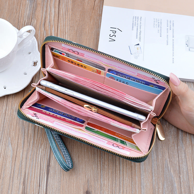 Women's Zipper Soft Leather Korean Print Fashion Ladies Wallets