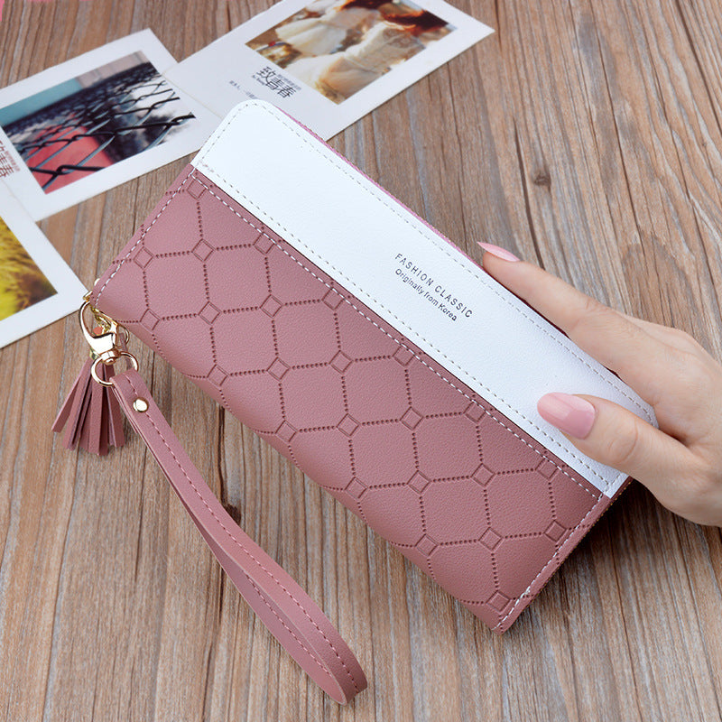 Women's Long Zip Tassel Korean Style Contrast Color Ladies Wallet