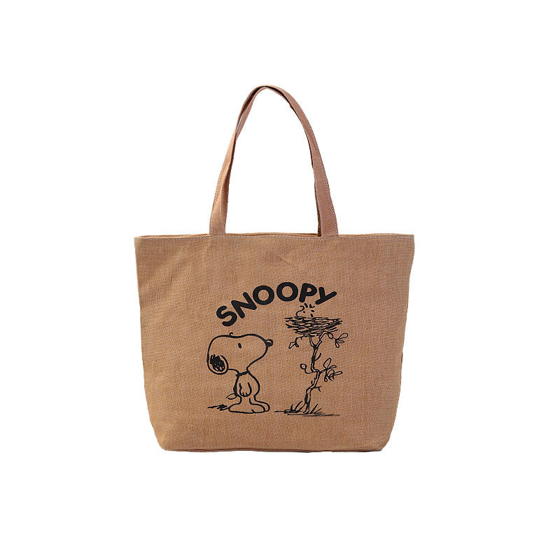 Women's Canvas Printed Simple Portable Large Capacity Shopping Bags