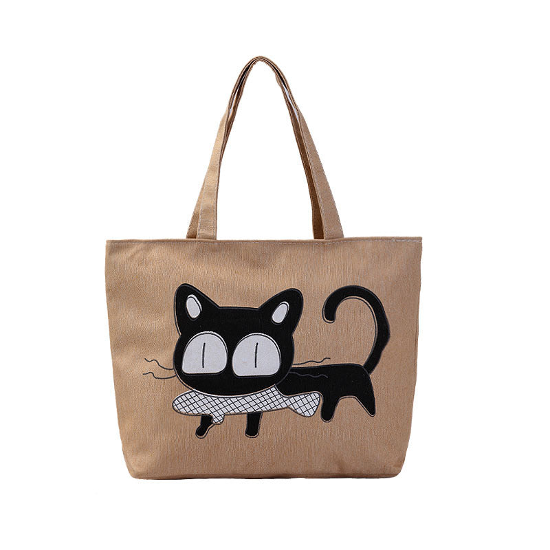 Women's Canvas Printed Simple Portable Large Capacity Shopping Bags