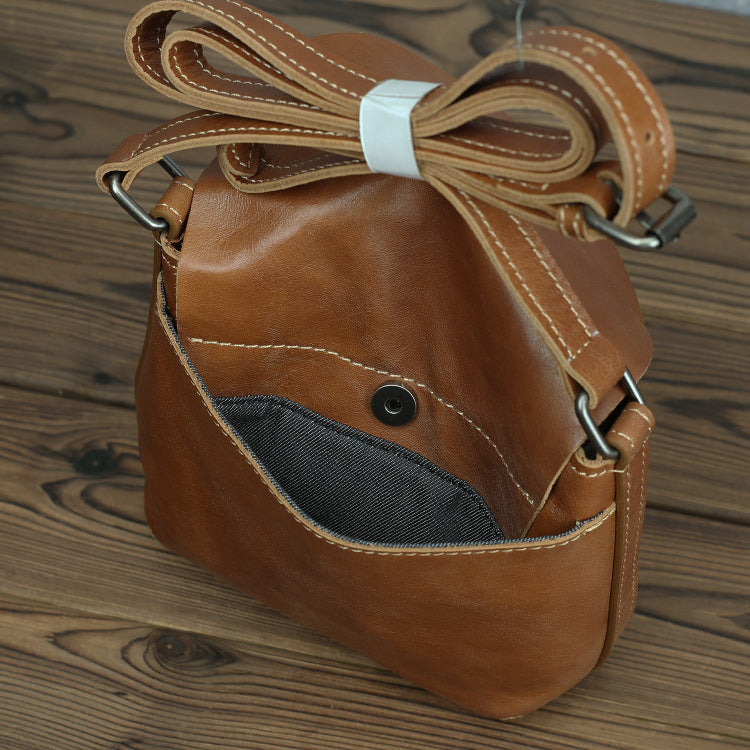 Women's Genuine Leather First Layer Cowhide Retro Simple Pouch Male And Shoulder Bags