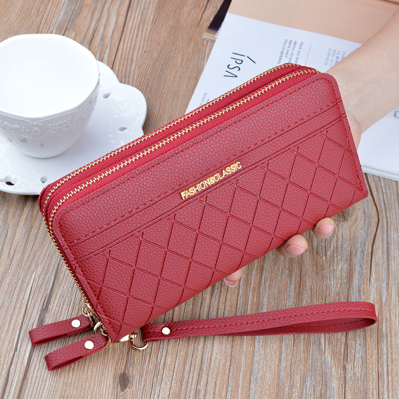 Women's Double Zip Long Plaid Clutch Korean Style Change And Ladies Wallets