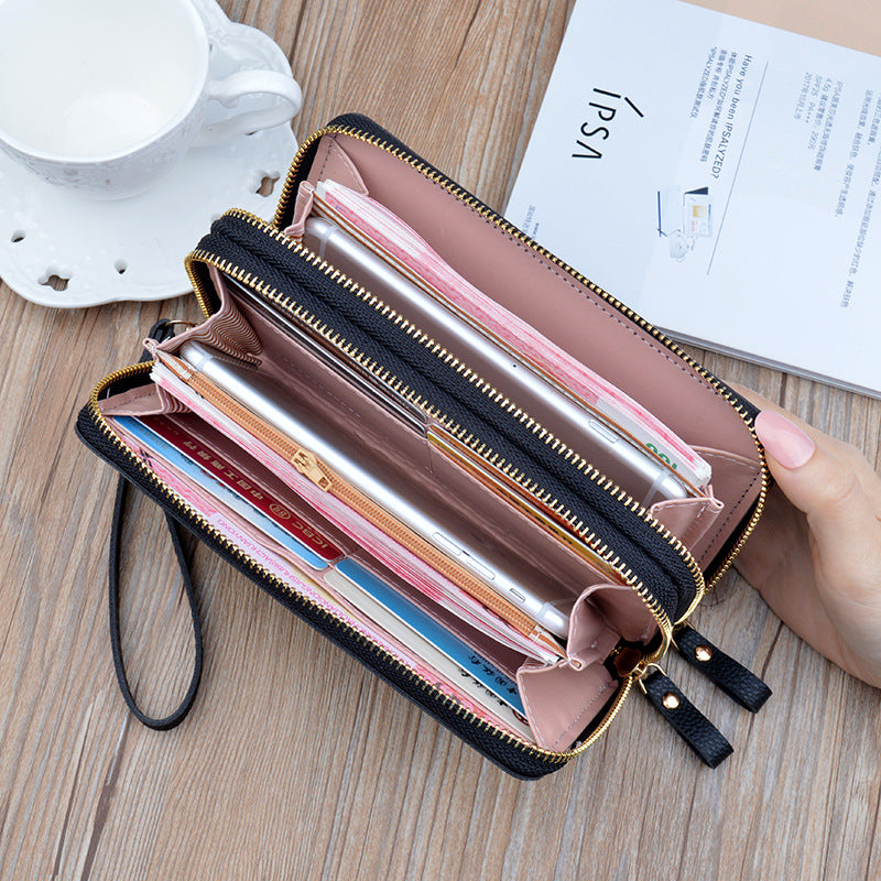 Women's Double Zip Long Plaid Clutch Korean Style Change And Ladies Wallets