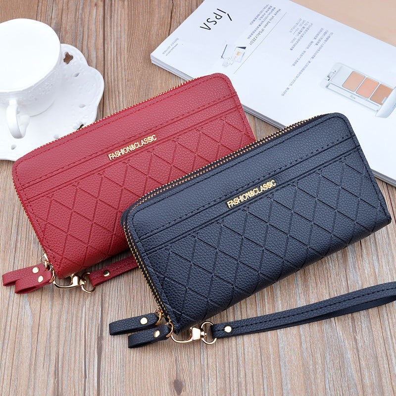 Women's Double Zip Long Plaid Clutch Korean Style Change And Ladies Wallets