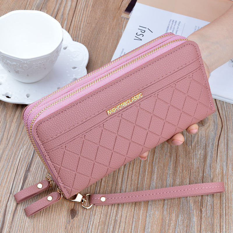 Women's Double Zip Long Plaid Clutch Korean Style Change And Ladies Wallets