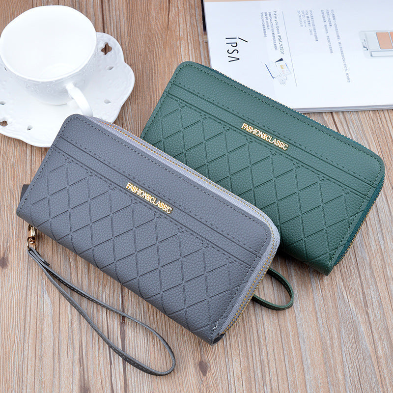 Women's Double Zip Long Plaid Clutch Korean Style Change And Ladies Wallets