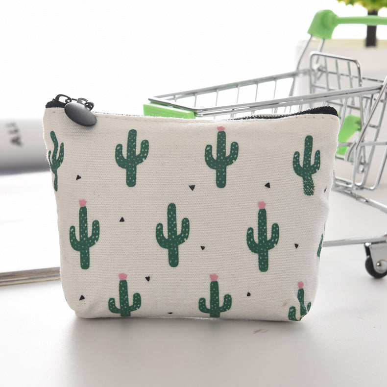 Trendy Canvas Triangle Cactus Fresh Zipper Coin Purses