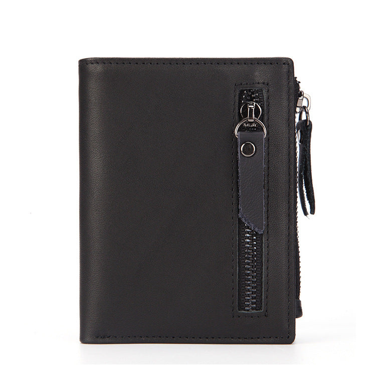 Men's Leather Short Zipper Oil Wax Cowhide Men's Wallets