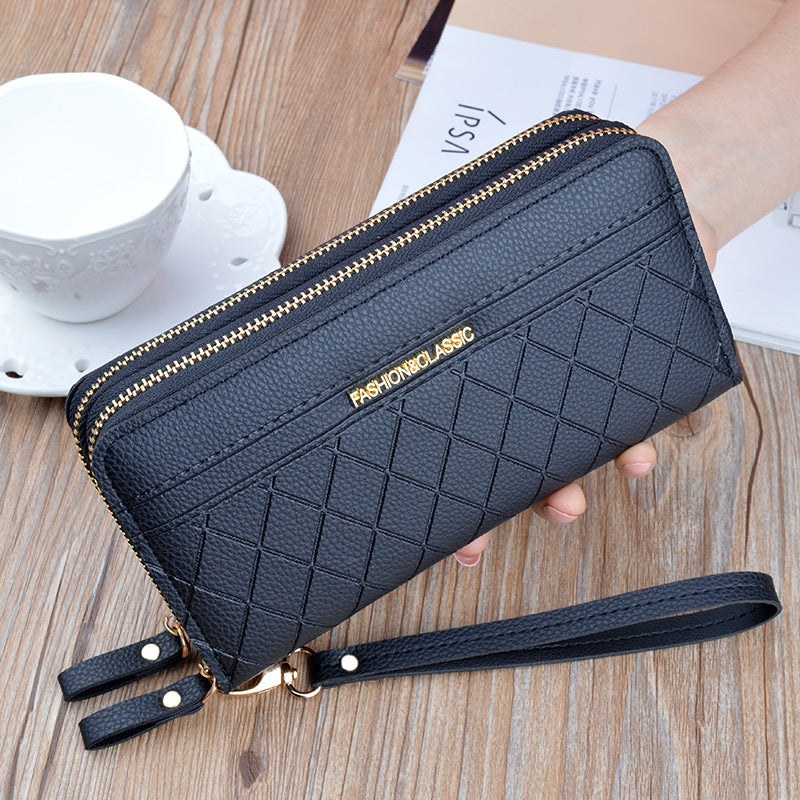 Women's Double Zip Long Plaid Clutch Korean Style Change And Ladies Wallets