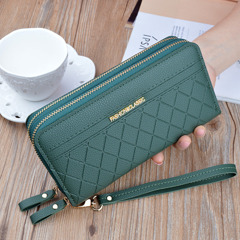 Women's Double Zip Long Plaid Clutch Korean Style Change And Ladies Wallets