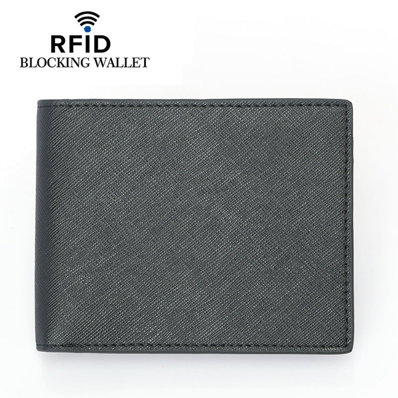 Carbon Fiber Pattern Swiping Short Top Layer Leather For Men's Wallets