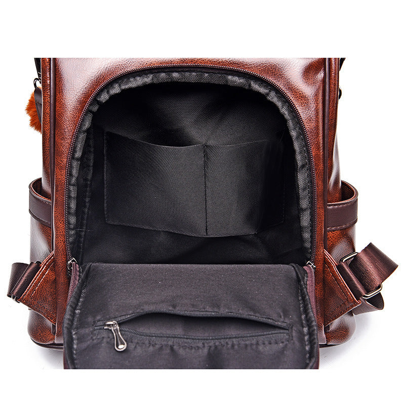 Women's Korean Fashion Soft Leather Street Backpacks