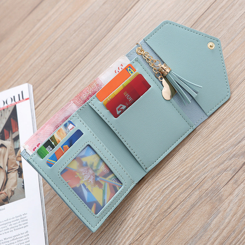 Women's Style Short Tassel Love Pendant Clasp Ladies Wallets
