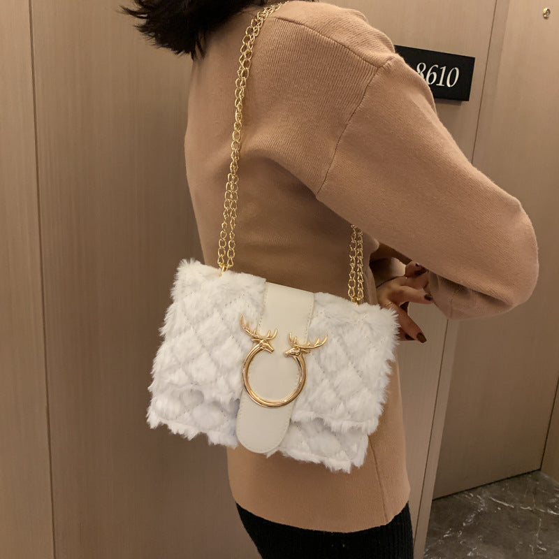 Women's Fashion Chain Lamb Wool Plush Western Crossbody Bags