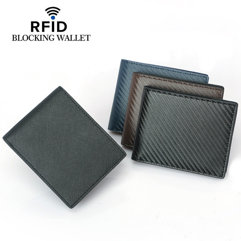 Carbon Fiber Pattern Swiping Short Top Layer Leather For Men's Wallets