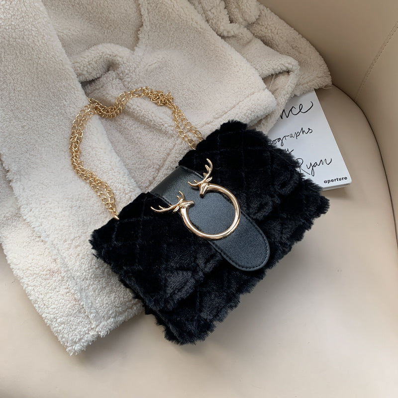 Women's Fashion Chain Lamb Wool Plush Western Crossbody Bags
