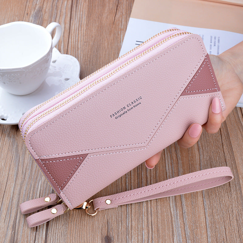 Women's Zip Long Fashion Contrast Color Mother Large Capacity Handbags
