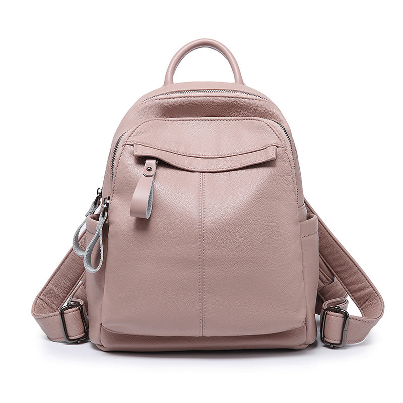 Women's Korean Fashionable Stylish Soft Leather Simple Backpacks