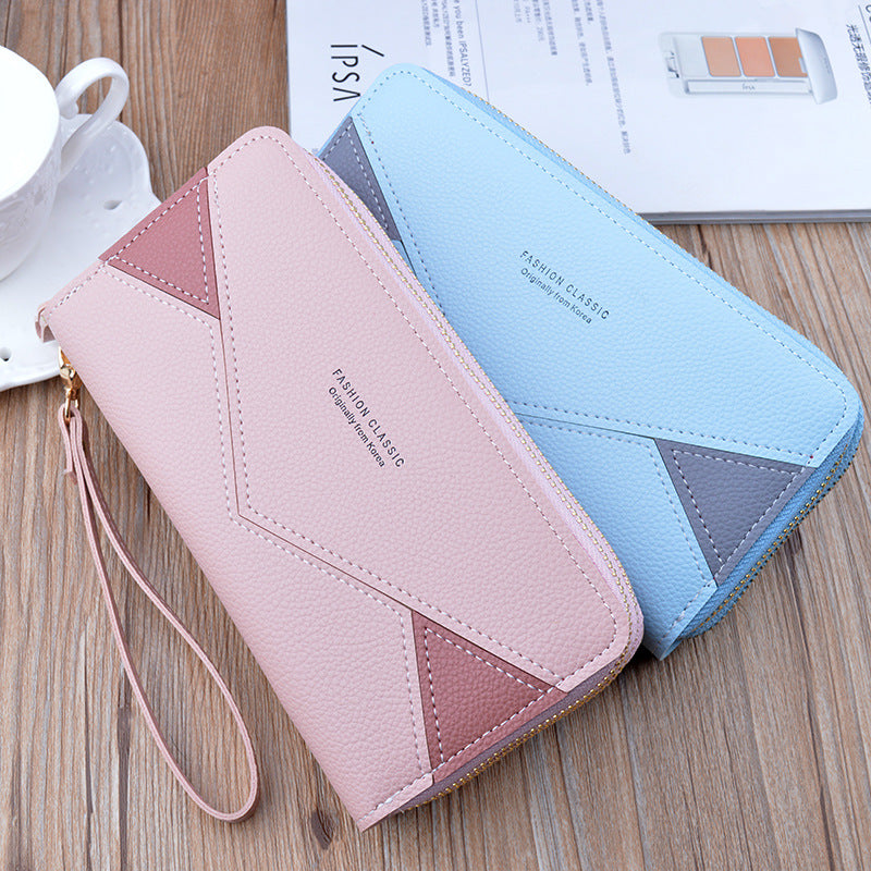 Women's Zip Long Fashion Contrast Color Mother Large Capacity Handbags