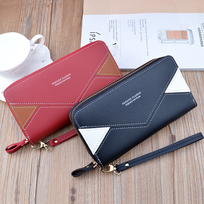 Women's Zip Long Fashion Contrast Color Mother Large Capacity Handbags