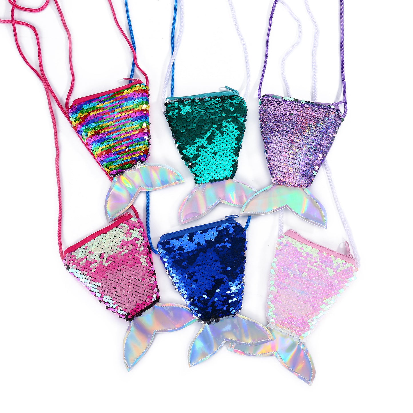 Creative Fish Tail Sequined Lanyard Mermaid Ladies Wallets