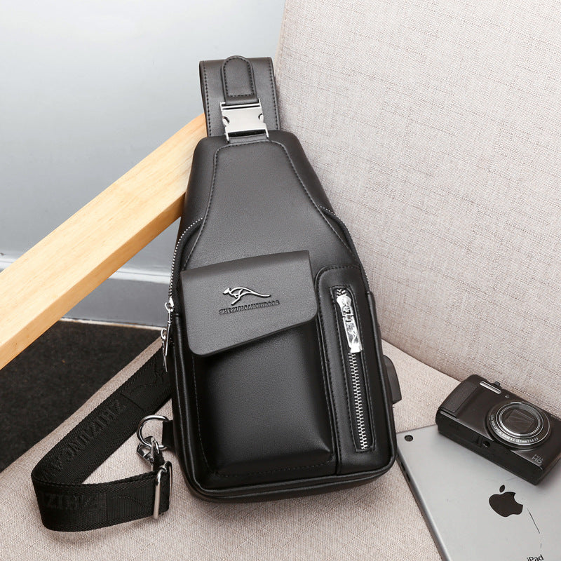 Men's Kangaroo Leather Large Capacity Oblique Men's Chest Bags