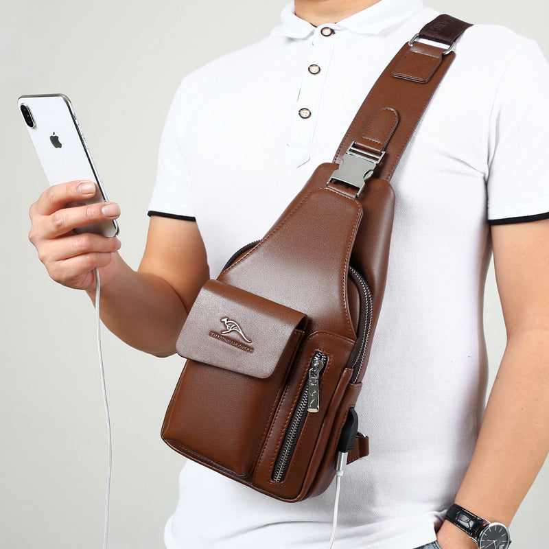 Men's Kangaroo Leather Large Capacity Oblique Men's Chest Bags