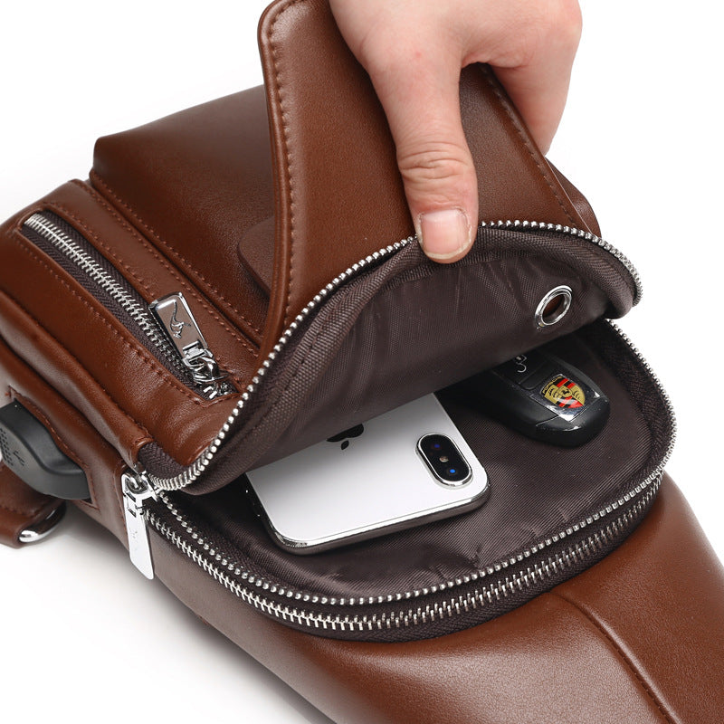 Men's Kangaroo Leather Large Capacity Oblique Men's Chest Bags