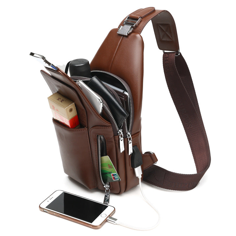 Men's Kangaroo Leather Large Capacity Oblique Men's Chest Bags