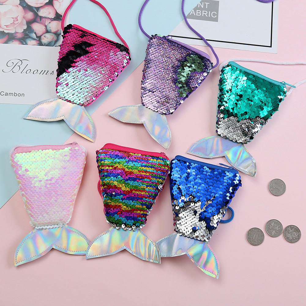 Creative Fish Tail Sequined Lanyard Mermaid Ladies Wallets