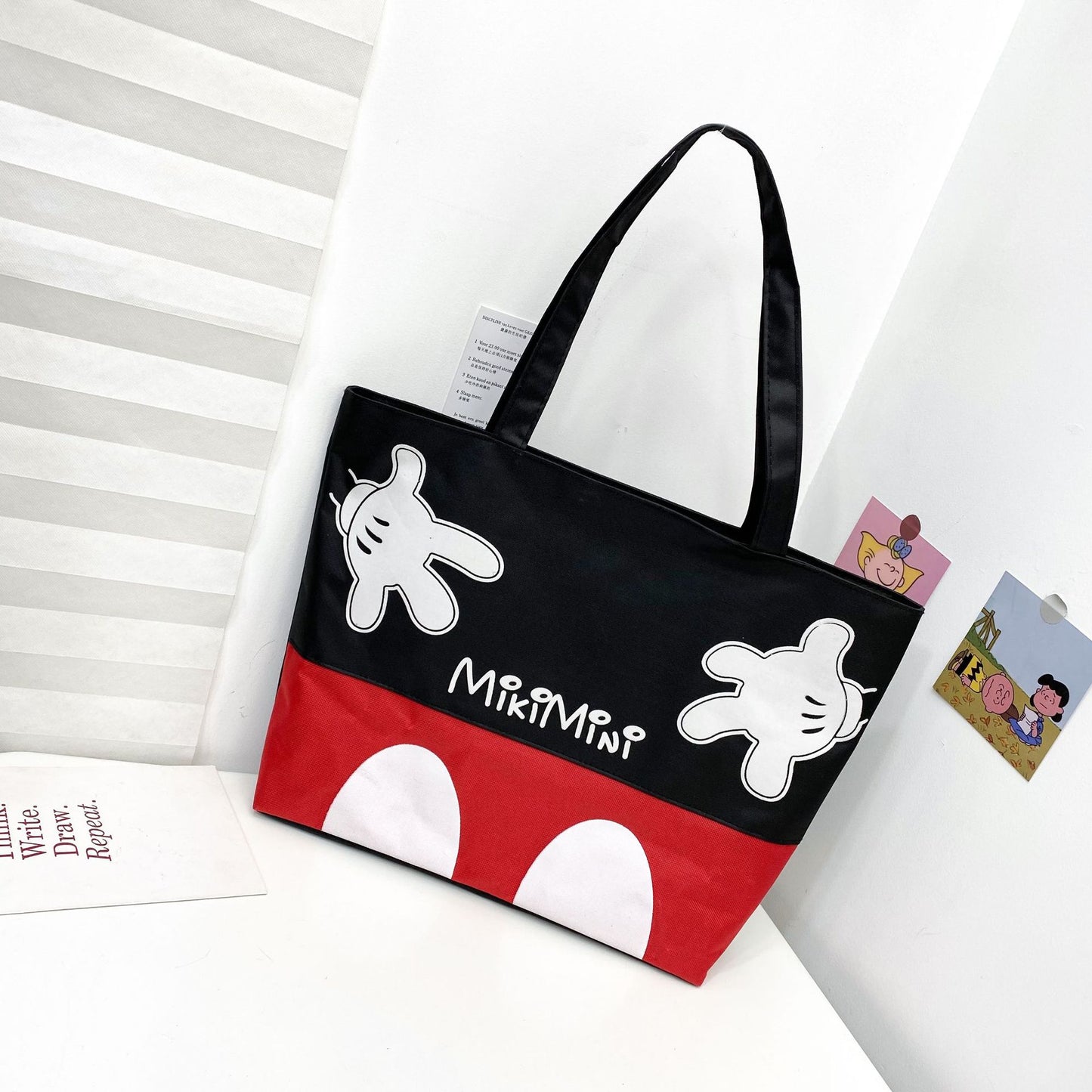 Women's Canvas Printed Simple Portable Large Capacity Shopping Bags