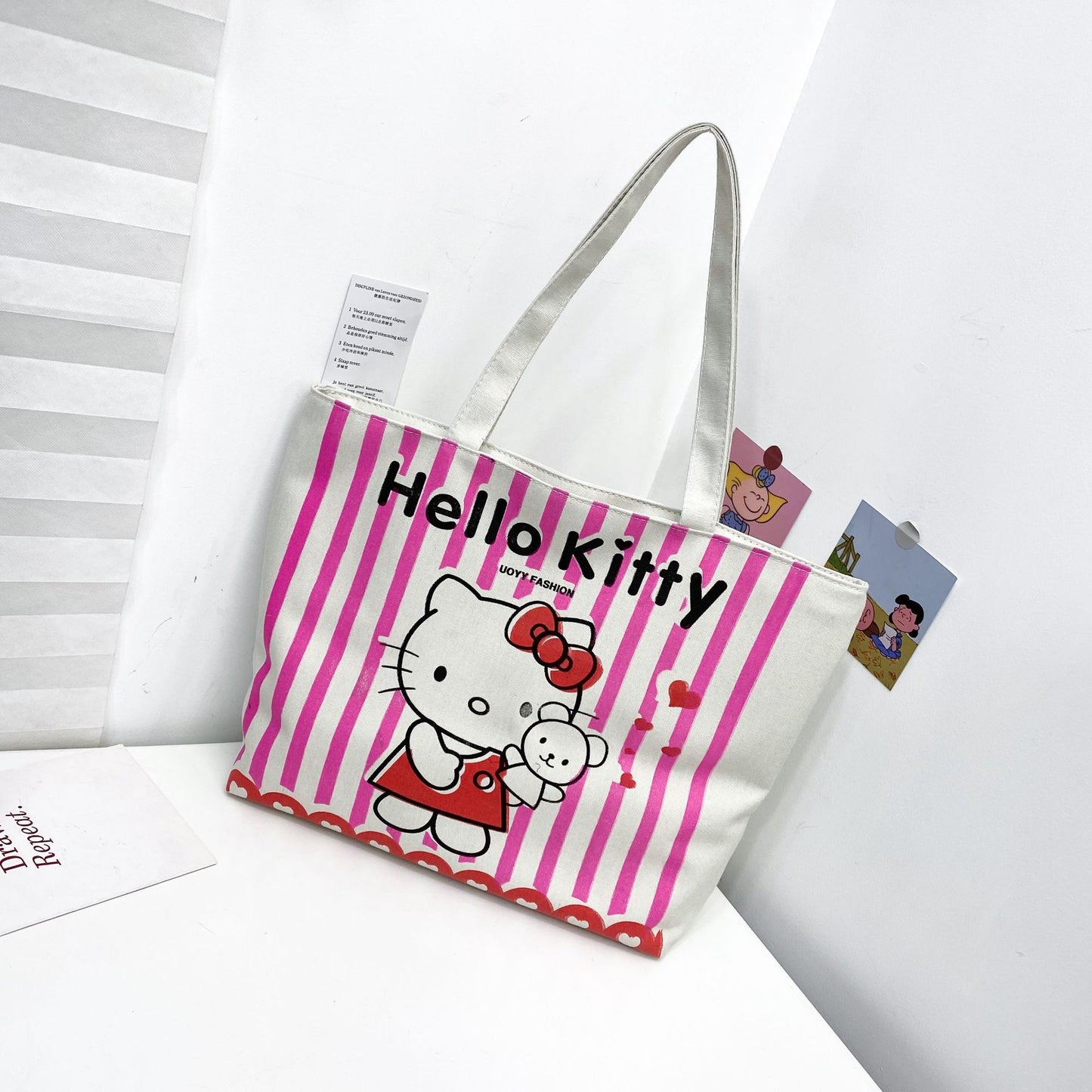 Women's Canvas Printed Simple Portable Large Capacity Shopping Bags