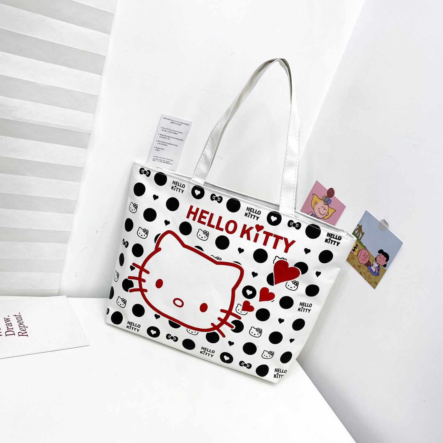 Women's Canvas Printed Simple Portable Large Capacity Shopping Bags