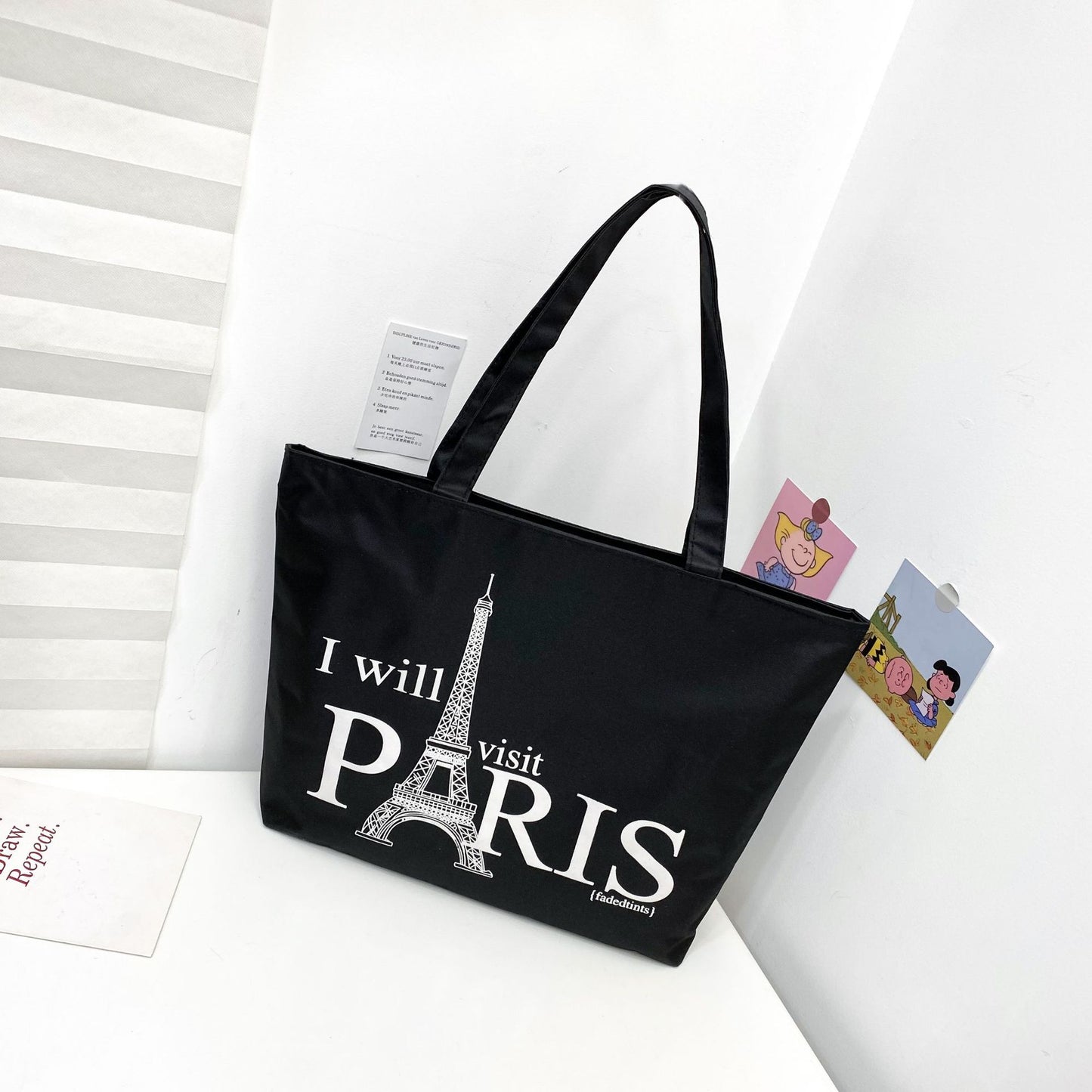 Women's Canvas Printed Simple Portable Large Capacity Shopping Bags