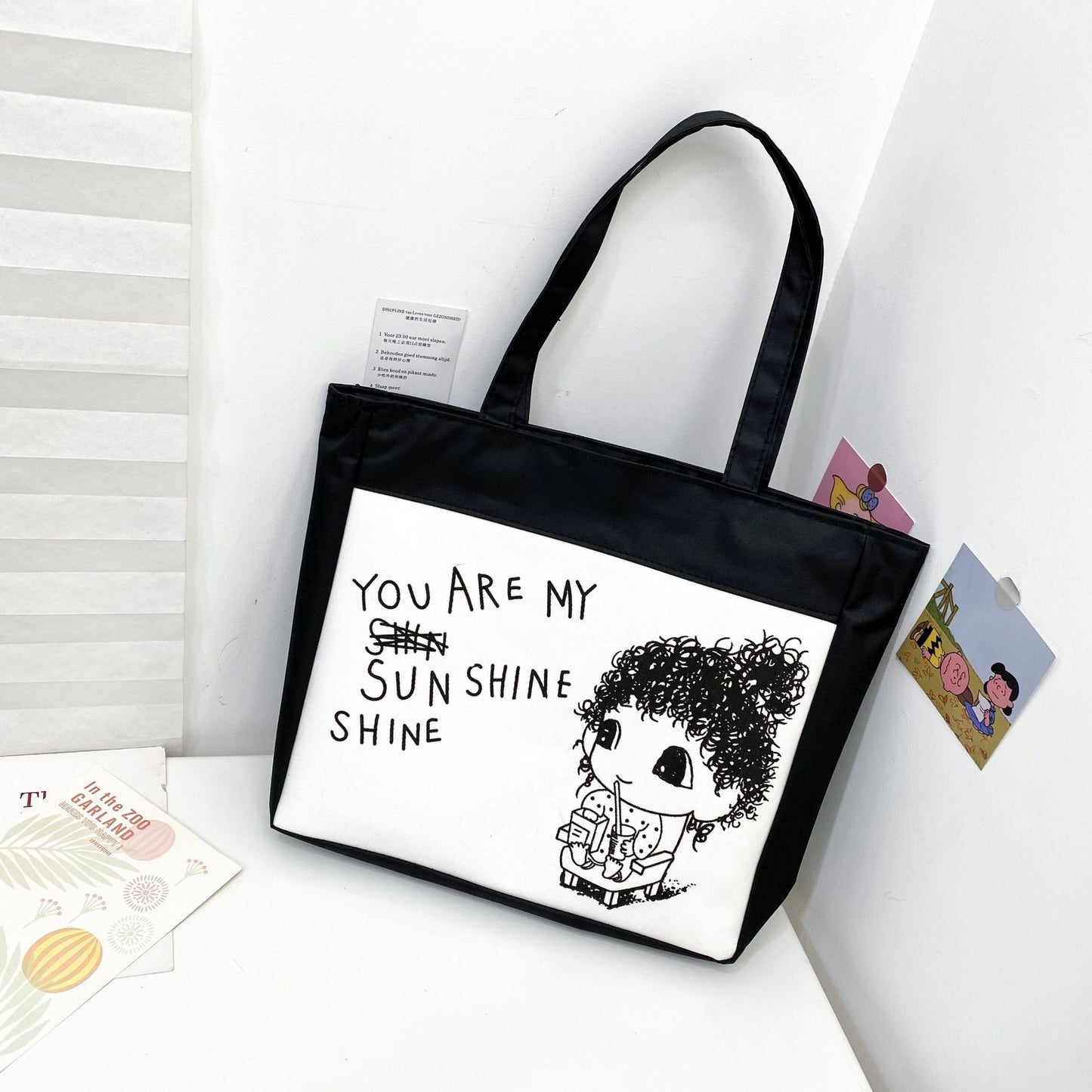 Women's Canvas Printed Simple Portable Large Capacity Shopping Bags
