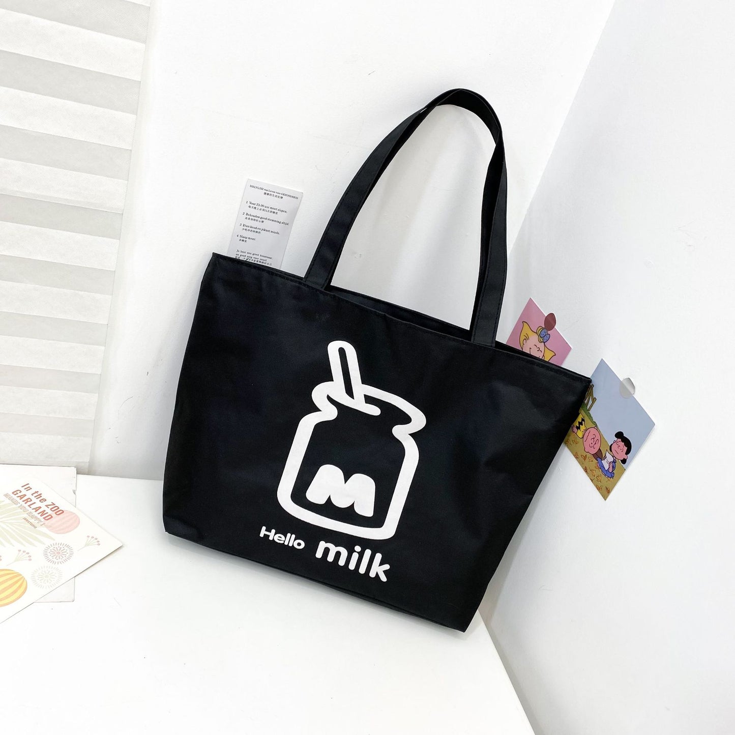 Women's Canvas Printed Simple Portable Large Capacity Shopping Bags