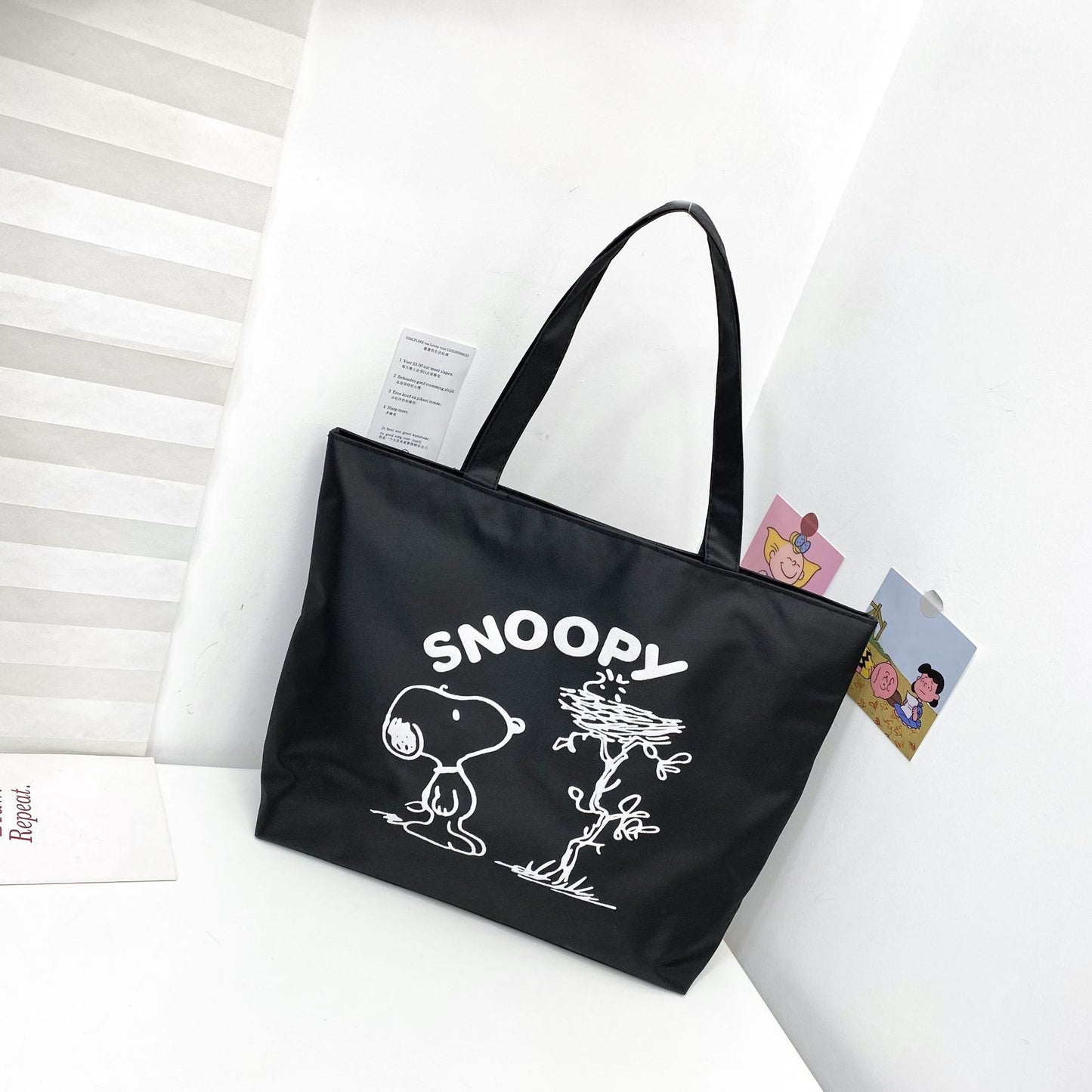 Women's Canvas Printed Simple Portable Large Capacity Shopping Bags