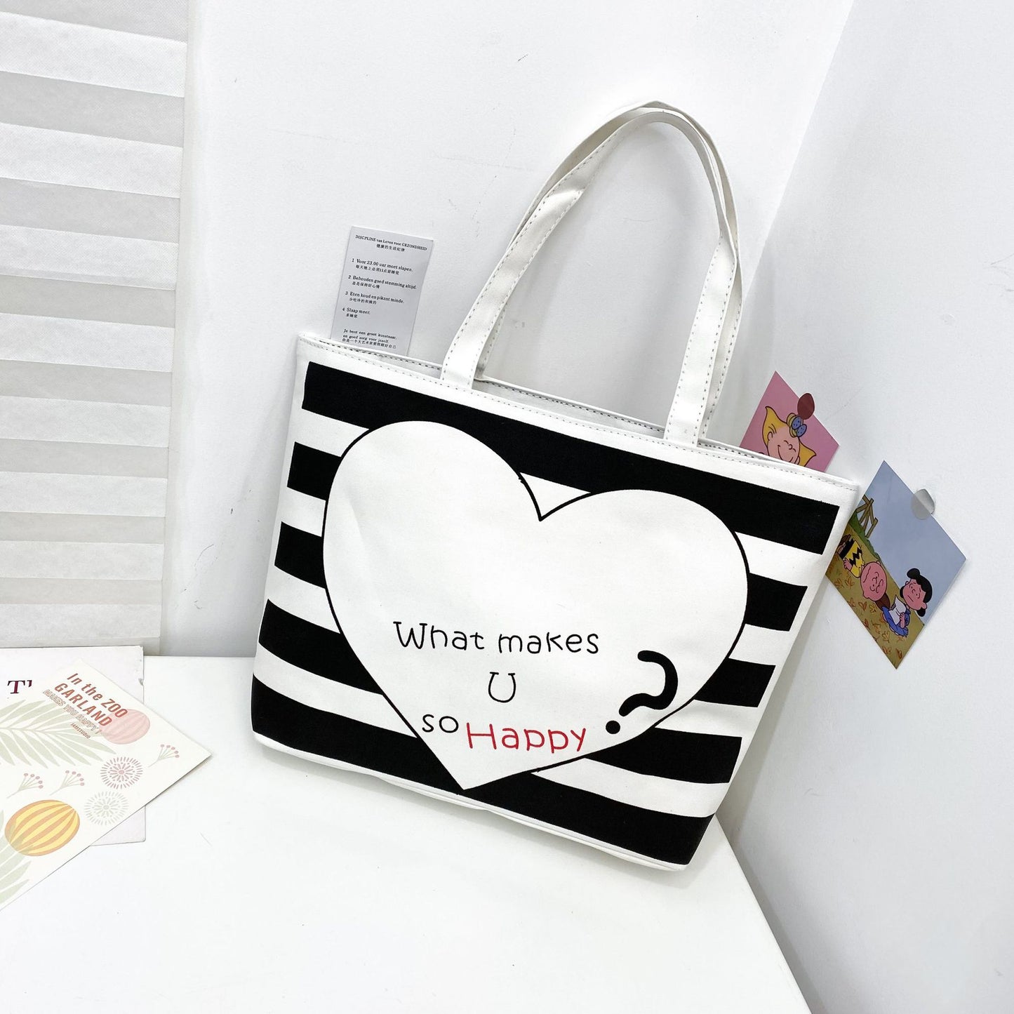 Women's Canvas Printed Simple Portable Large Capacity Shopping Bags