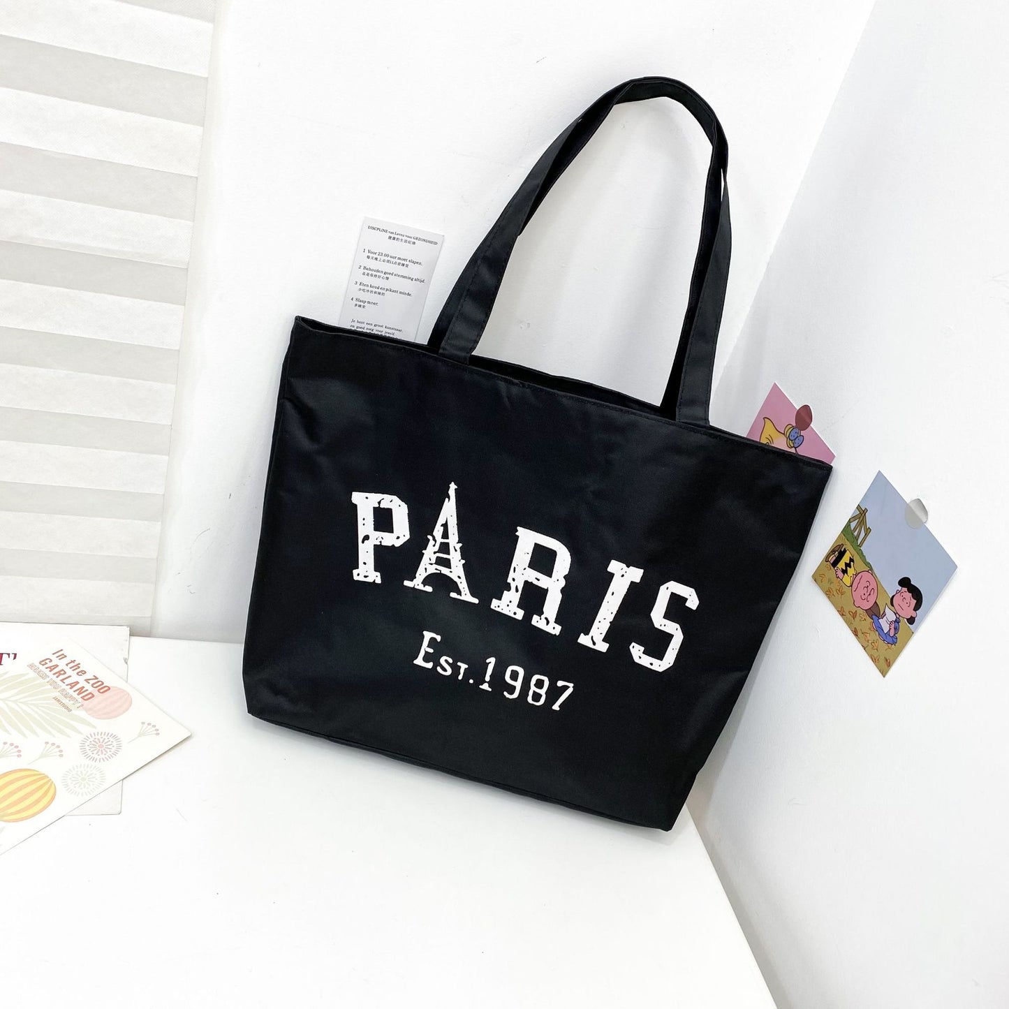 Women's Canvas Printed Simple Portable Large Capacity Shopping Bags