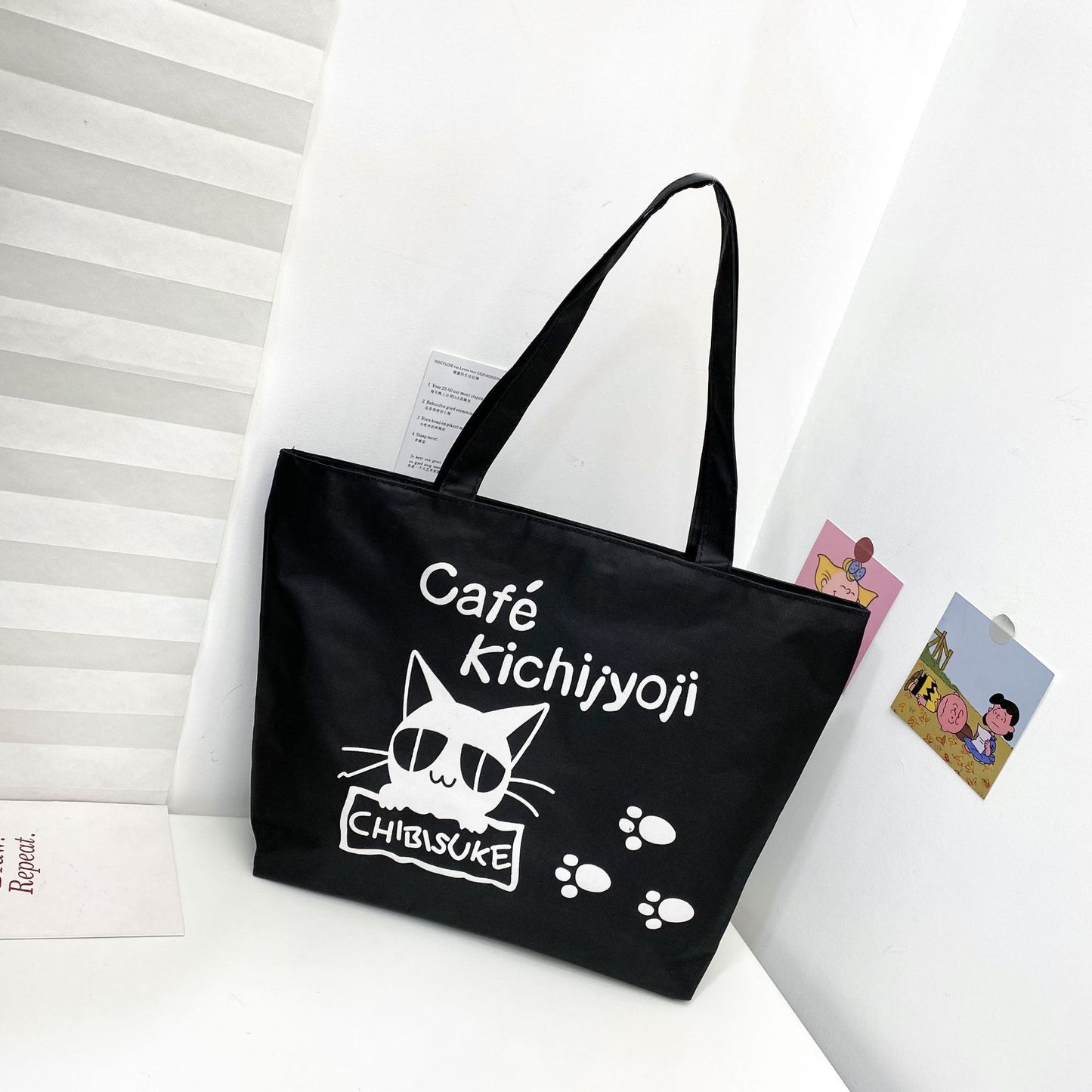 Women's Canvas Printed Simple Portable Large Capacity Shopping Bags
