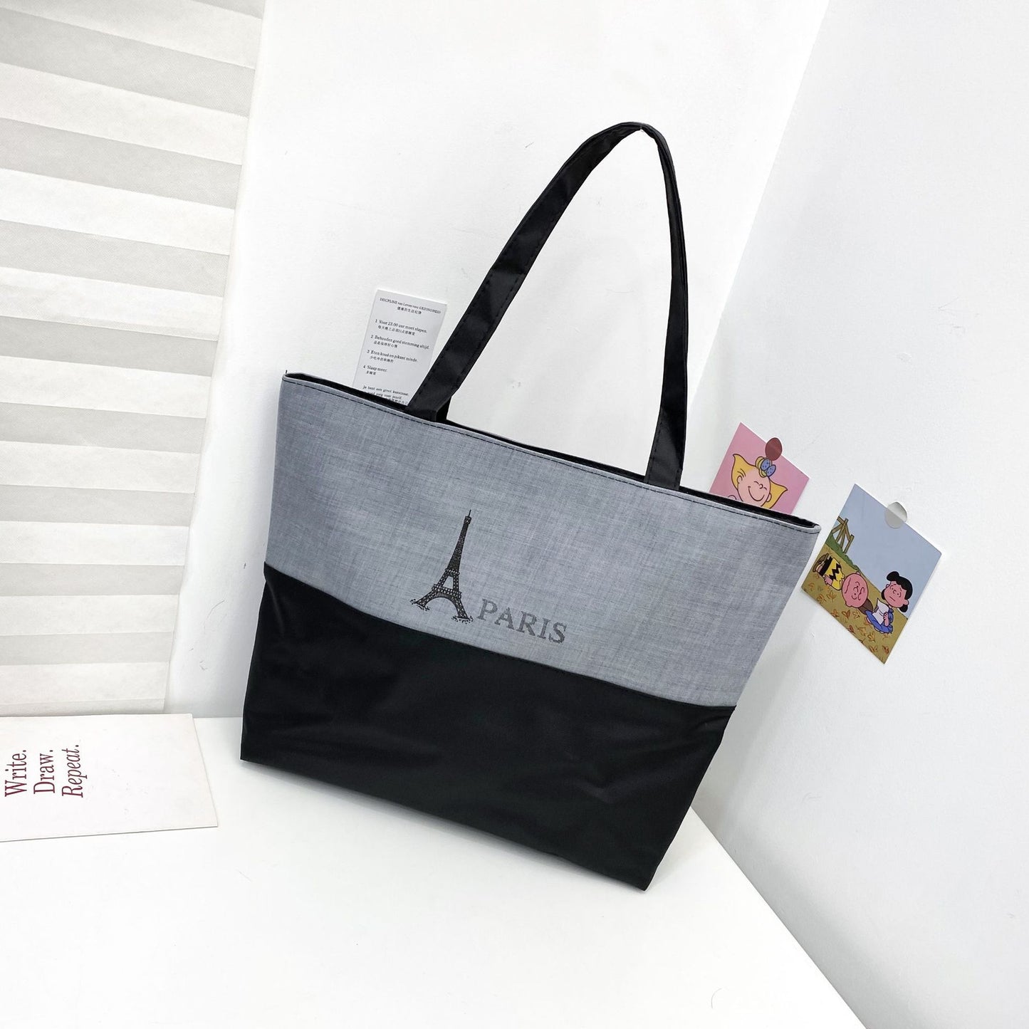 Women's Canvas Printed Simple Portable Large Capacity Shopping Bags