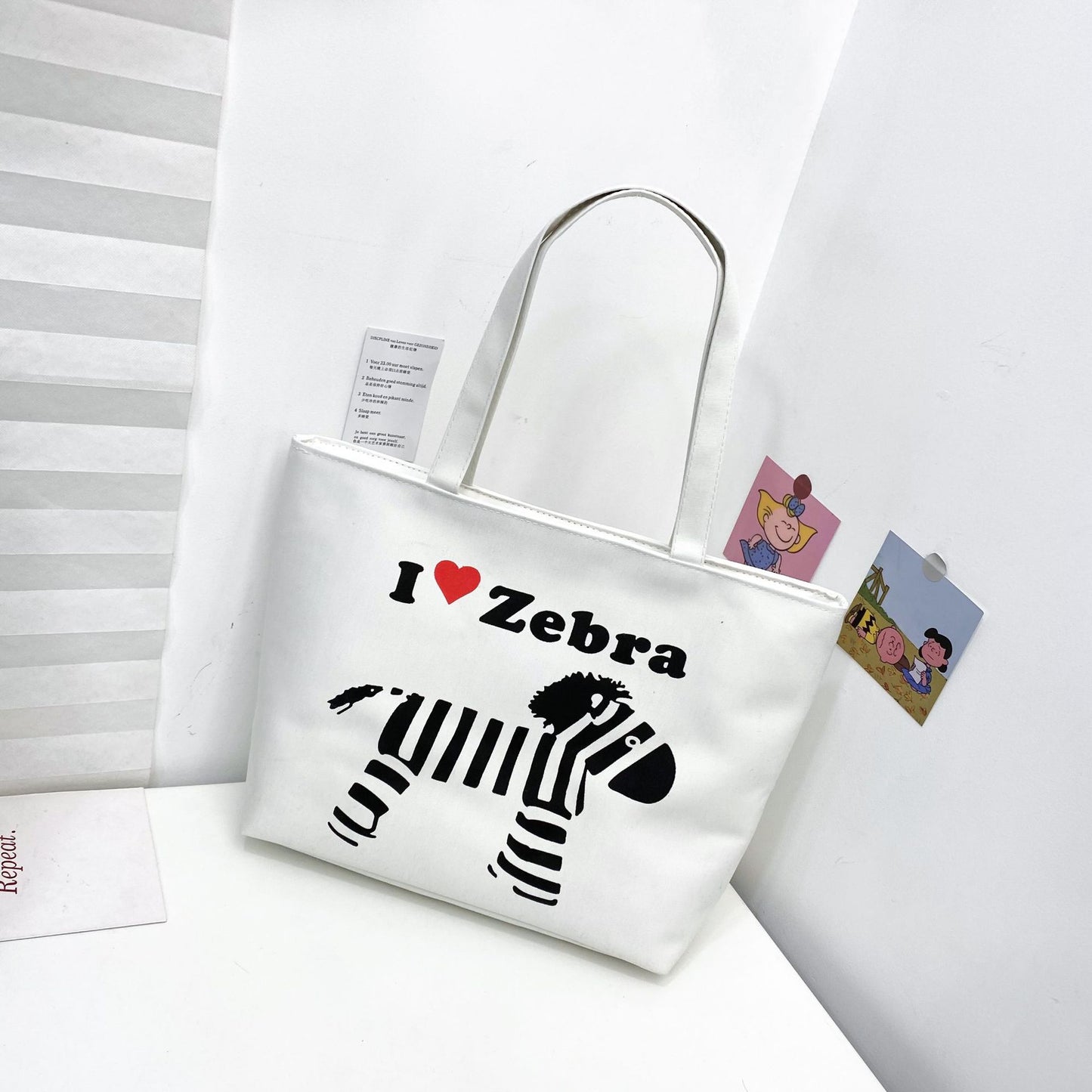 Women's Canvas Printed Simple Portable Large Capacity Shopping Bags